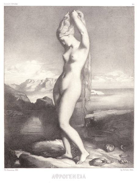 Théodore Chassériau (French, 1819 - 1856). Vénus AnadyomÃ¨ne, 1839. From Souvenirs d'Artistes.