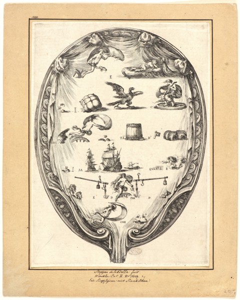 Stefano Della Bella (Italian, 1610 - 1664). Candle Shade with Rebus, ca. 1639. Etching. First of