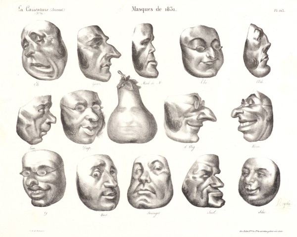 Honoré Daumier (French, 1808 - 1879). Masques de 1831, 1832. Lithograph on white wove paper. Image: