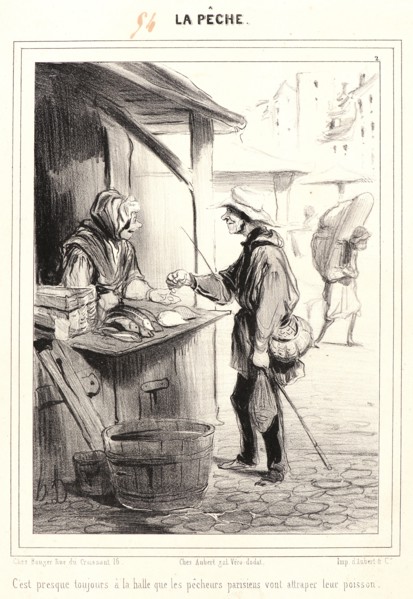 Honoré Daumier (French, 1808 - 1879). C'est presque toujours Ã  la halle..., 1840. From La PÃªche.