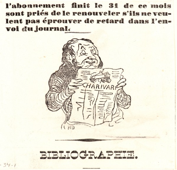 Honoré Daumier (French, 1808 - 1879). L'Abonné du Charivari, 1839. Wood engraving on white wove