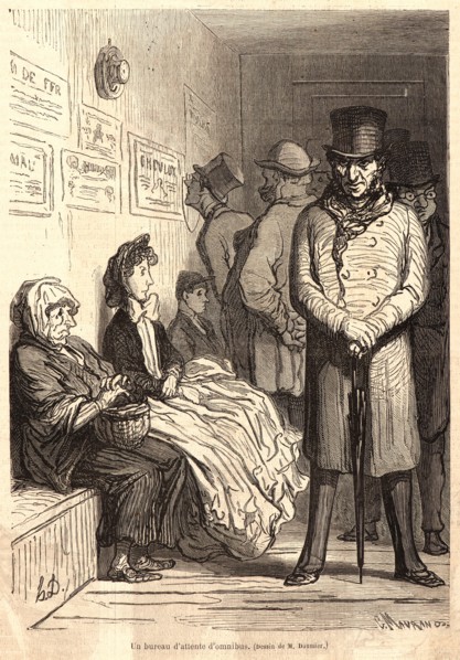 Honoré Daumier (French, 1808 - 1879). Un bureau d'attente d'omnibus, 1862. Wood engraving on