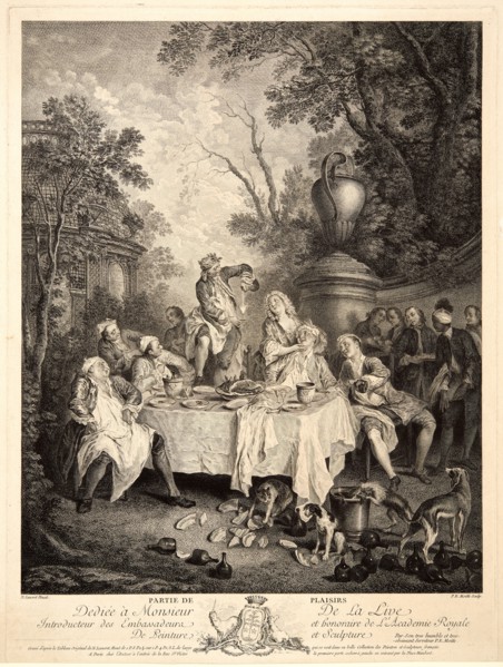 Pierre Etienne Moitte (French, 1722-1780) after Nicolas Lancret (French, 1690 - 1743). Partie de
