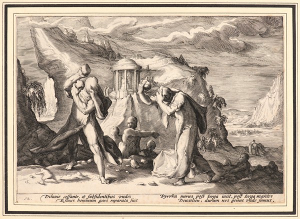 Anonymous after Hendrick Goltzius (Dutch, 1558 - 1617). Deucalion and Pyrra Repeopling the Earth,