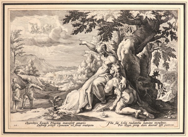 Anonymous after Hendrick Goltzius (Dutch, 1558 - 1617). Clymene Urging Phaeton to Find Helios, ca.