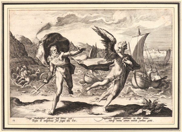 Anonymous after Hendrick Goltzius (Dutch, 1558 - 1617). Neptune Pursuing Coronis, Who Is Changed