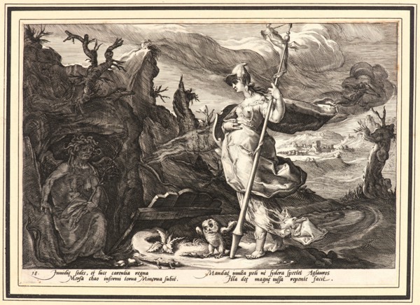 Anonymous after Hendrick Goltzius (Dutch, 1558 - 1617). Minerva Commanding Envy to Remove the