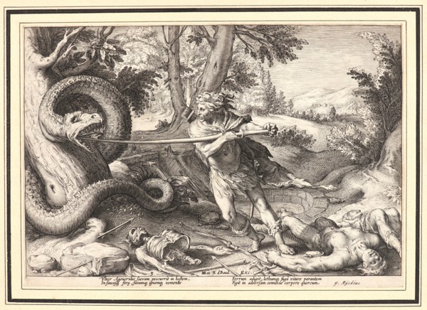 Anonymous after Hendrick Goltzius (Dutch, 1558 - 1617). Cadmus Killing the Dragon, ca. 1615. From