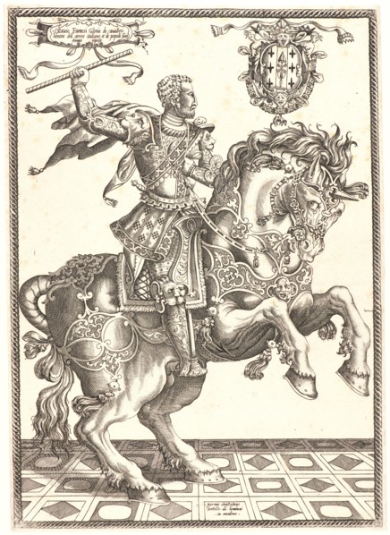 Cristofano Bertelli (Italian, born ca. 1525, active ca. 1550â€ì1600). Equestrian Portrait of