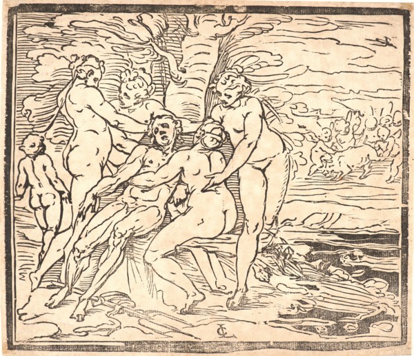 Luca Cambiaso (Italian, 1527 - 1585). Venus Mourning the Death of Adonis, 16th century. Woodcut.