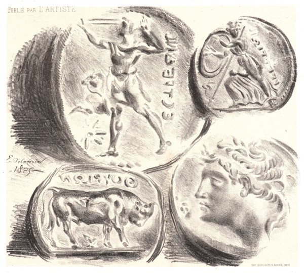 EugÃ¨ne Delacroix (French, 1798 - 1863). Four Antique Medals (Quatre Médailles Antiques), 1825.