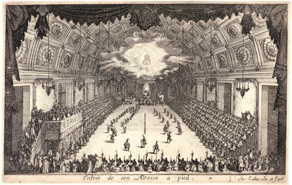 Jacques Callot (French, 1592 - 1635). Le Defile a Pied, 17th century. From Le Combat Ã  la Barriere