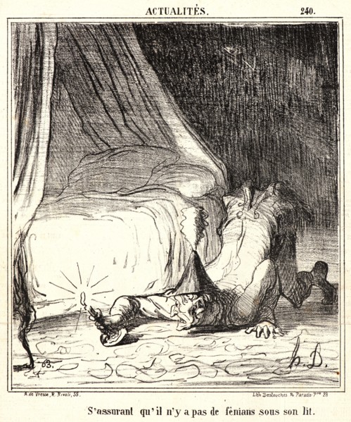 Honoré Daumier (French, 1808 - 1879). S'Assurent Qu'il n'y a pas de Fenians sous son Lit, 1866.
