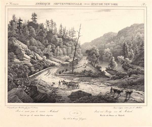 F. Jacques Milbert (French). Road and Bridge over the Mohawk River, ca. 1830-1840. From Amérique