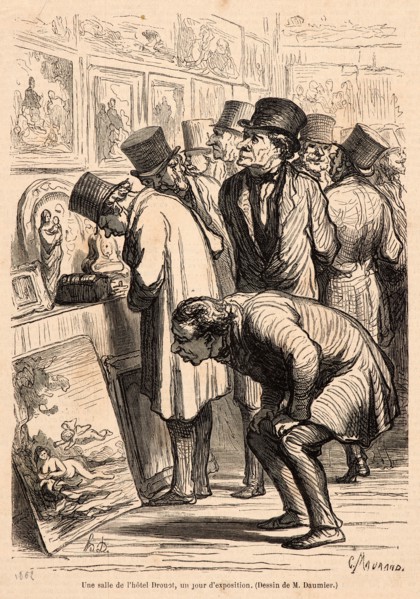 Honoré Daumier (French, 1808 - 1879). Exhibition Room at the Hotel Druot (Une Salle de l'hotel