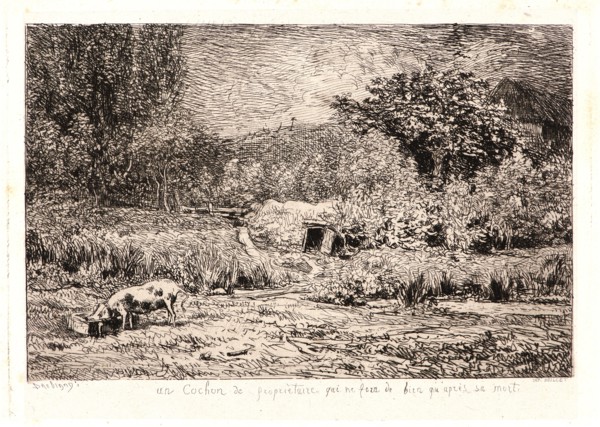 Charles FranÃ§ois Daubigny (French, 1817 - 1878). Pig in an Orchard (Le Cochon dans un Verger), ca.