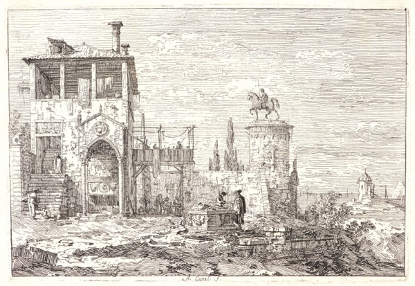 Canaletto (aka Antonio Canale) (Italian, 1697 - 1768). Landscape with an Equestrian Statue (Paysage