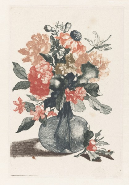 Glass vase with flowers and a branch with flower, Anonymous, Jean Baptiste Monnoyer, Johan Teyler,