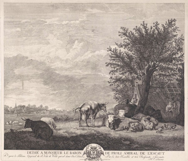 Landscape with cows, Elisabeth Marie Simons, Charles-André-Melchior baron van Proli, 1760 - 1780