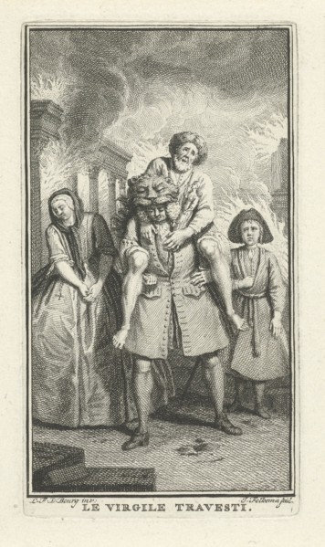 Aeneas saves his father from burning Troy, Jacob Folkema, 1703 - 1767
