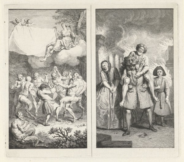 Playwright Paul Scarron dances with satyrs, fauns and maenads, Aeneas saves his father from burning
