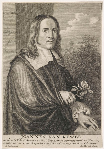 Portrait of the painter Jan van Kessel I, print maker: Alexander Voet II, Erasmus Quellinus II,
