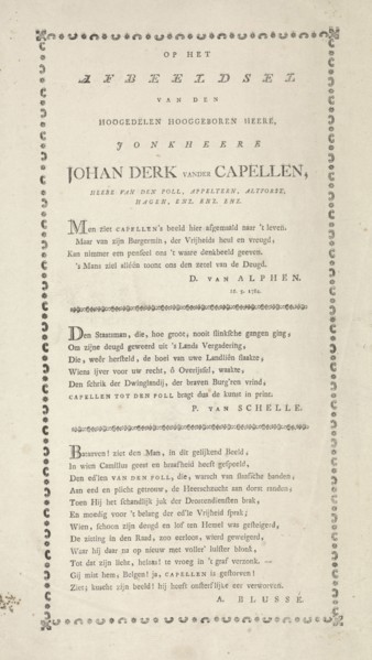 Four odes to the politician Joan Derk van der Capellen tot den Pol, Jan de Kruyff 1753-1821, Daniel