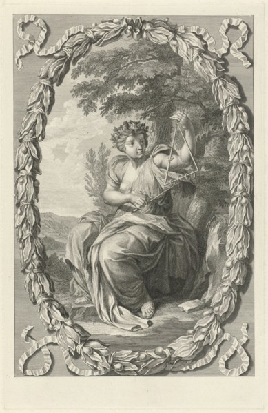 Landscape with a music-muse, Bernard Picart, Eustache Lesueur, 1683-1733