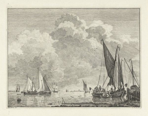 River view with ships, Leendert Brasser, 1727 - 1793