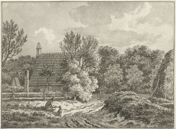 Landscape at Bloemendaal, The Netherlands, In the foreground a man sits beside the road with his
