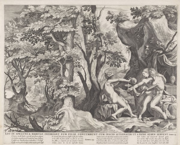 Lot and his daughters, Anonymous, RaphaÃ«l Sadeler (I), Nicolaes Visscher (I), 1652 - 1702