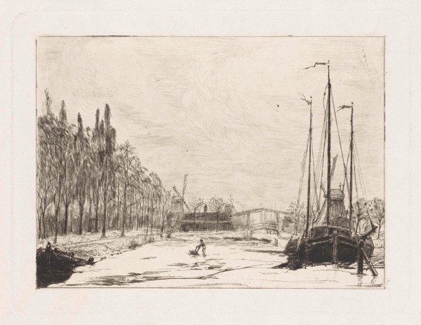 View of the frozen Kattensloot, Amsterdam, The Netherlands, Frans Schikkinger, 1848 - 1902