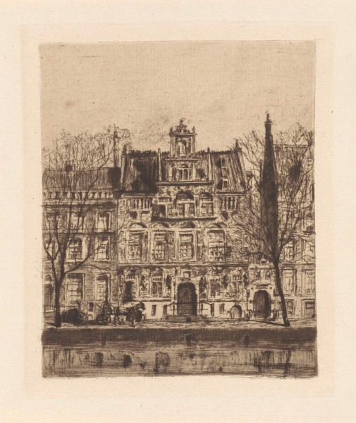 House with the Heads in Amsterdam, The Netherlands, print maker: Frans Schikkinger, 1848 - 1902