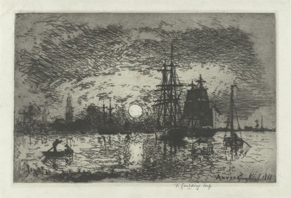 Sunset at the port of Antwerp, Belgium, Johan Barthold Jongkind, 1868