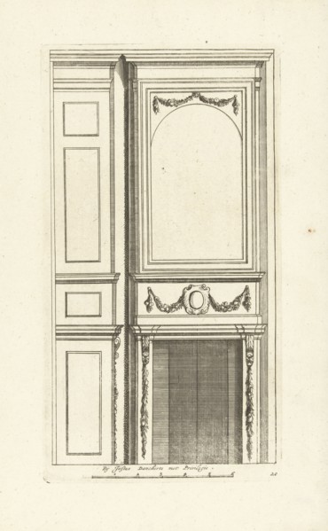 The tablet of the high chimney breast is supported by Ionic pilasters, interior, decoration,