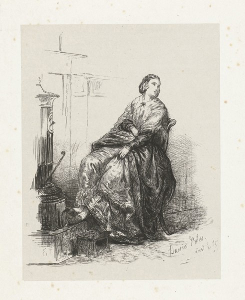 Study of a woman on a stove warms her feet, David Bles, 1834-1899