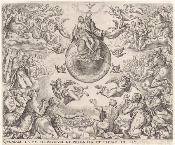 Adoration of the Trinity, Johannes Wierix, Maarten van Heemskerck, Philips Galle, 1569 - 1573