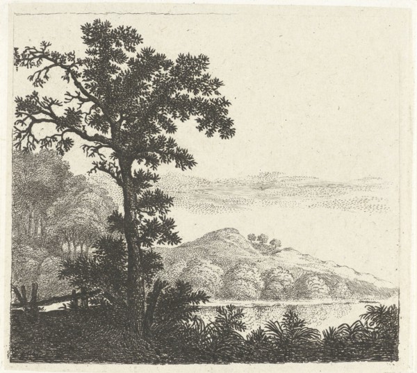 Landscape with tree on a riverbank, William Young Ottley, Jan van Brosterhuyzen, 1828