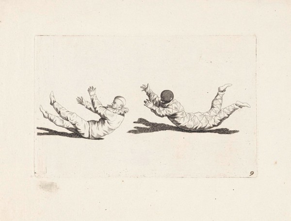 Harlequin clown move about without using their arms and legs, Gerardus Josephus Xavery, Pieter