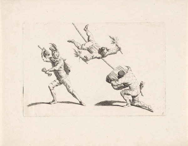Three acrobats in action, Anonymous, Gerardus Josephus Xavery, Pieter Schenk (II), 1728