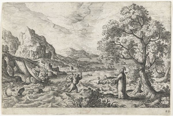 Miraculous fishing, Hans Bol, Anonymous, c. 1550 - c. 1650