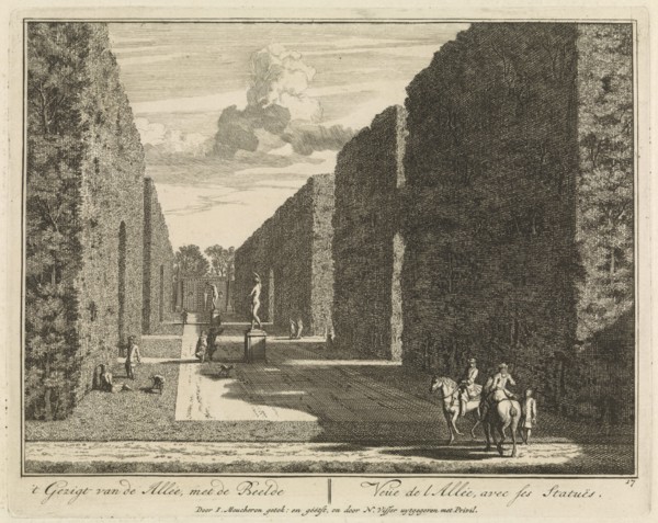 Statues in the garden, avenue lined with arches, Overgrown garden galleries, Orchard, Isaac de