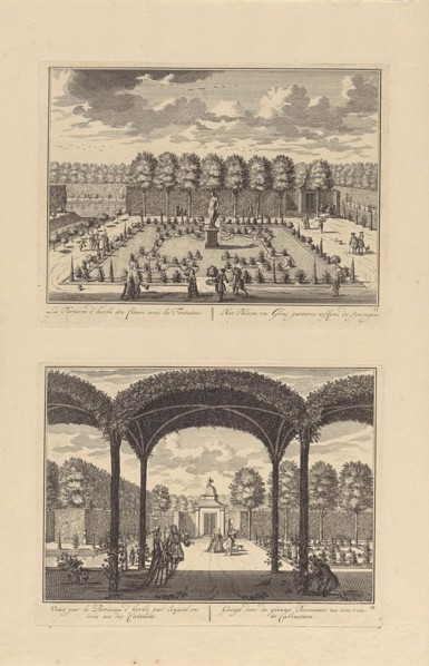 View of the parterre with grass and flowering plants on the south side of Slot Zeist, left the