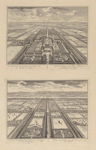 View of Slot Zeist with gardens, view toward Bunnik, on the horizon a tower at Amersfoort, The