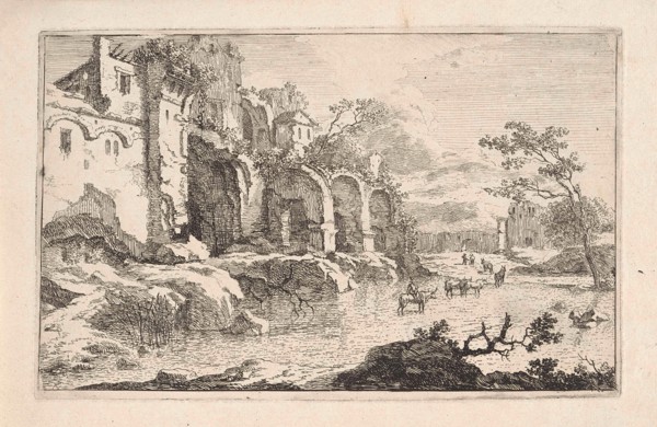 Landscape with ruins and a shepherd, Jan Smees, 1705-1729