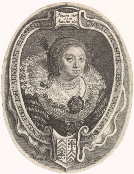 Portrait of Armgaert Elizabeth van Dordt van Roosendaal, print maker: Magdalena van de Passe,