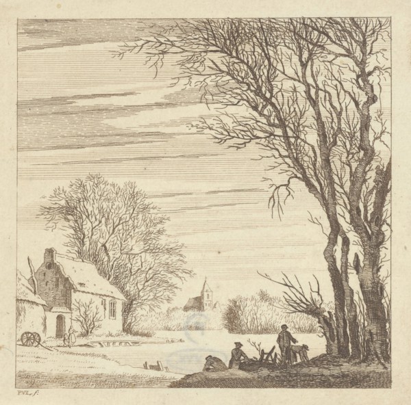 Winter landscape, Paulus van Liender, 1741 - 1797, print maker: Paulus van Liender
