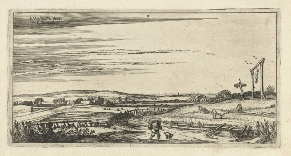 Landscape with gallows in Haarlem, The Netherlands, Esaias van de Velde, 1615 - 1616