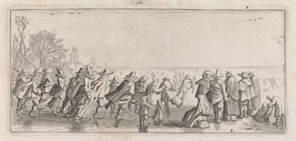 Skaters on the ice, Jan van de Velde (II), Cornelis Willemsz Blaeu-Laken, 1627