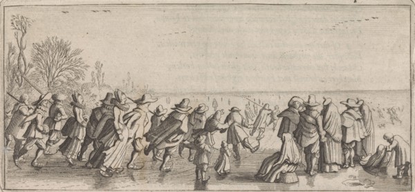 Skaters on the ice, Jan van de Velde (II), Cornelis Willemsz Blaeu-Laken, 1627